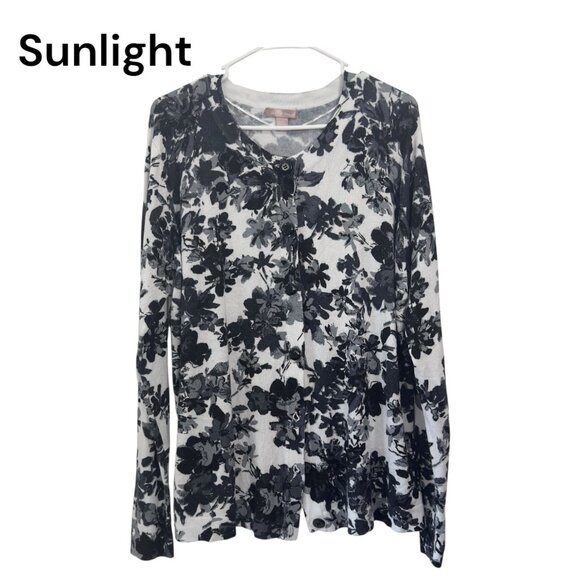 White Stag Womens Floral Button-Up Cardigan Sweater SZ 2XL (20)Black & White - Picture 1 of 8